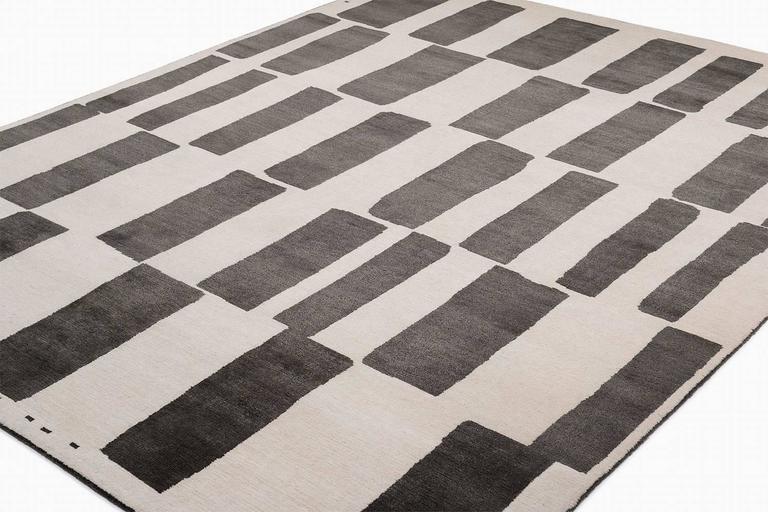Modern Black and White Tibetan Wool and Silk Area Rug By CARINI 8x10 For Sale
