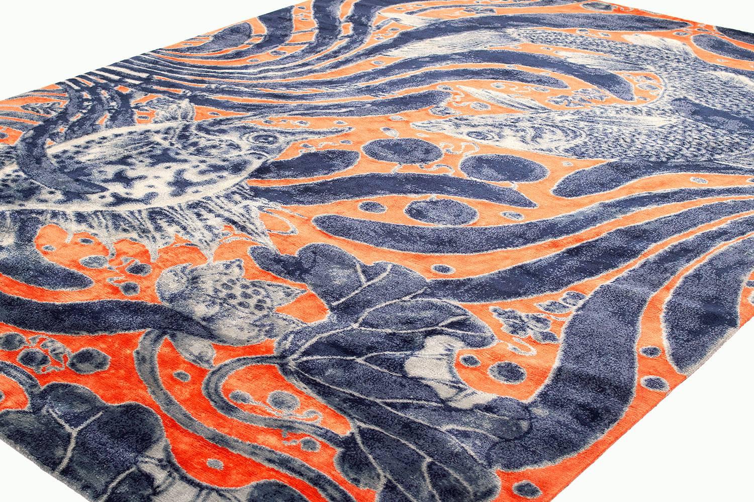 Organic Modern Modern 'Aquatic Life' Rug in Wool and Silk by CARINI 9x12