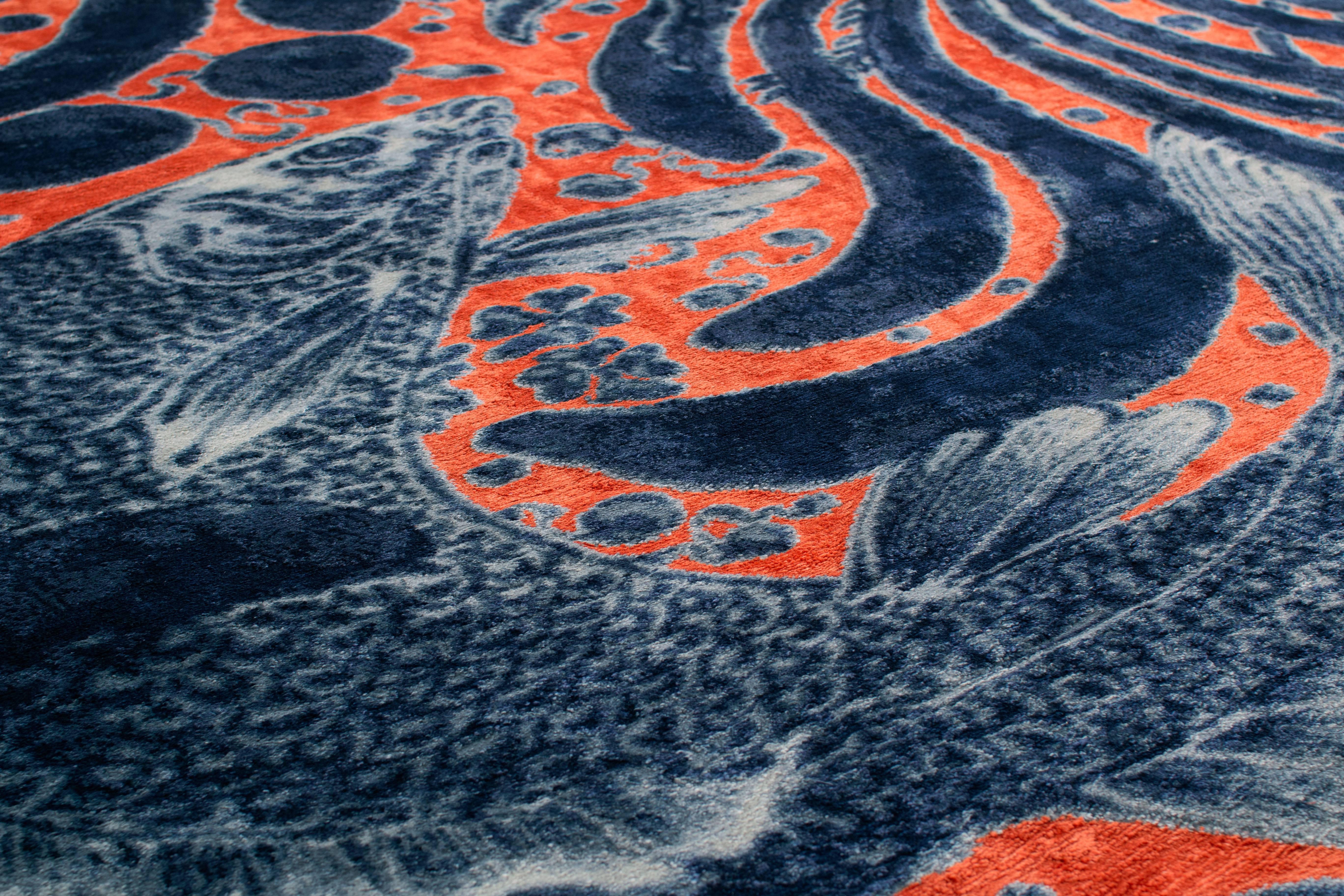 Modern 'Aquatic Life' Rug in Wool and Silk by CARINI 9x12 In Excellent Condition In New York, NY