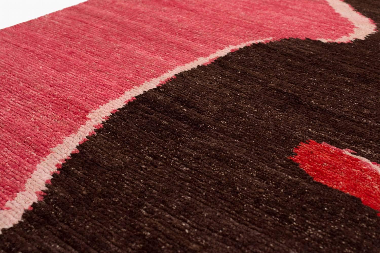 Nepalese Contemporary Textured Red And Pink Rug Handwoven Wool