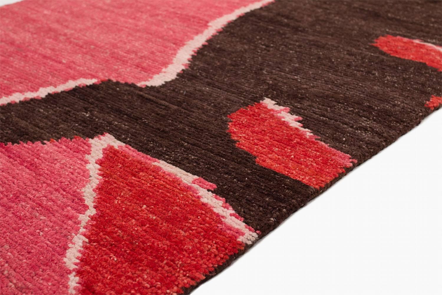 Organic Modern Contemporary Textured Red And Pink Rug Handwoven Wool