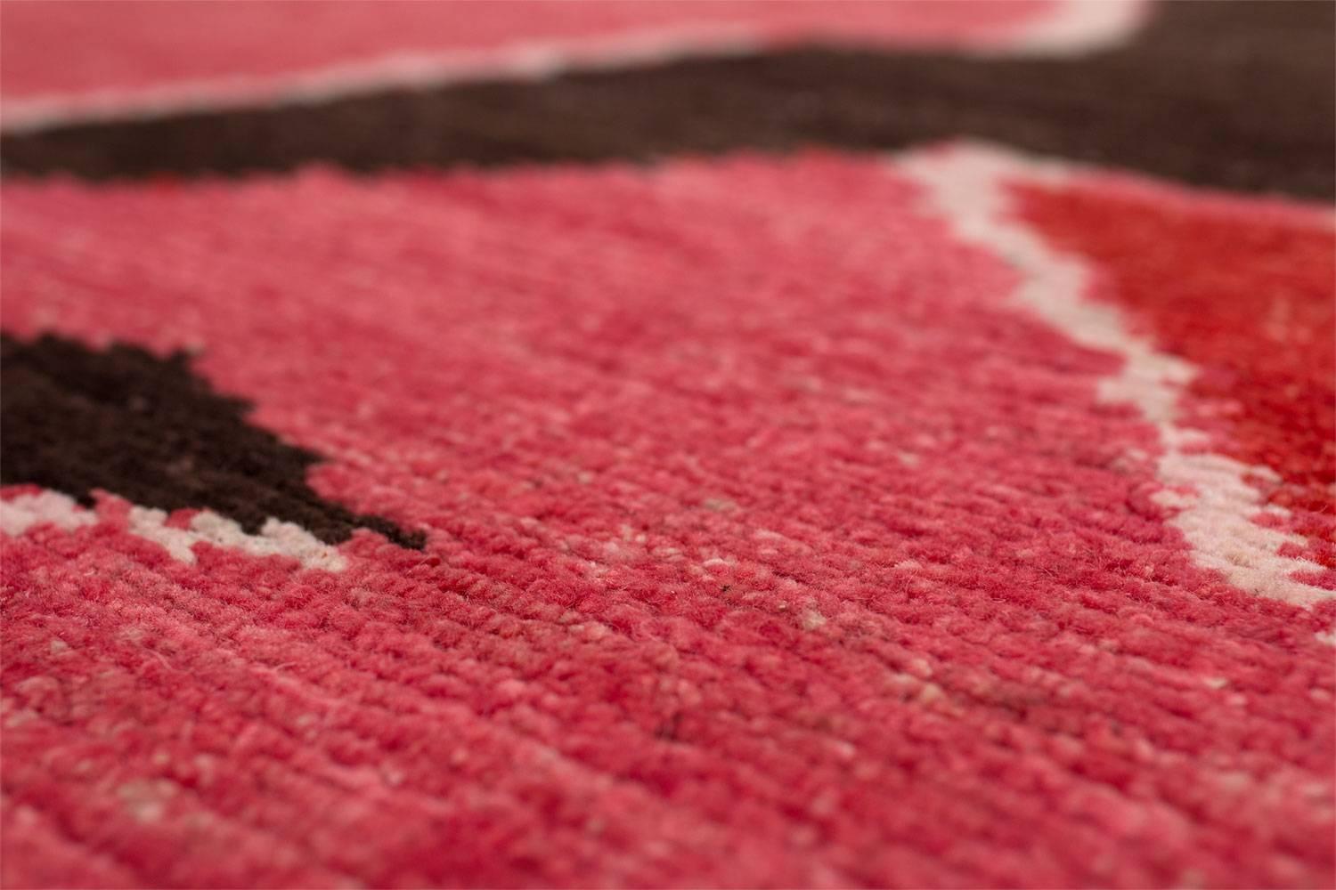 Hand-Woven Contemporary Textured Red And Pink Rug Handwoven Wool