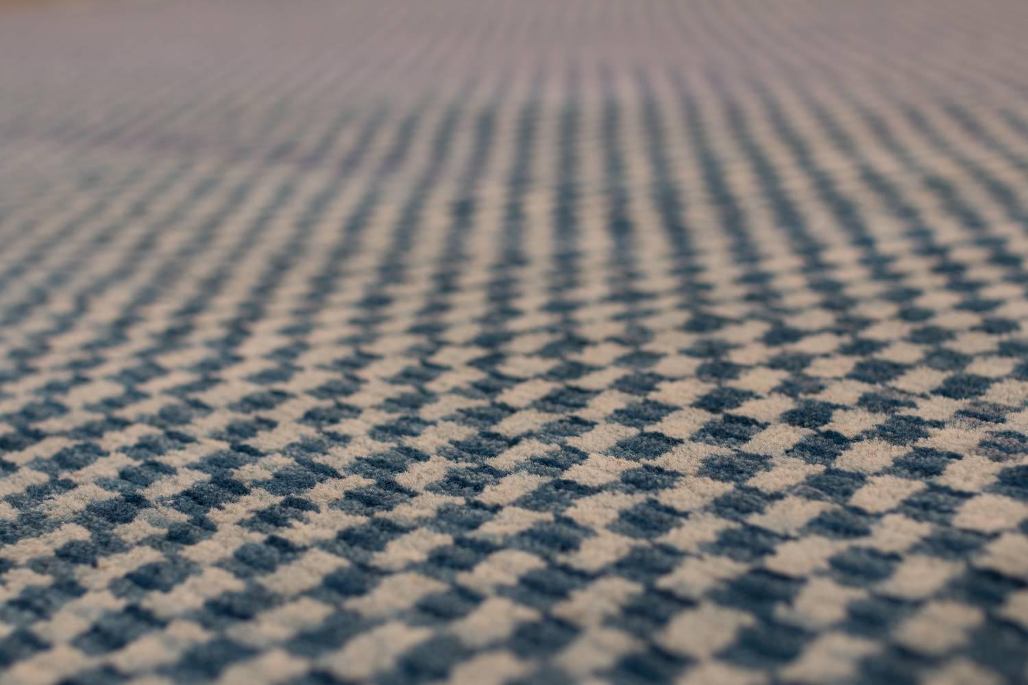 Nepalese Indigo Checkerboard Area Rug in Wool