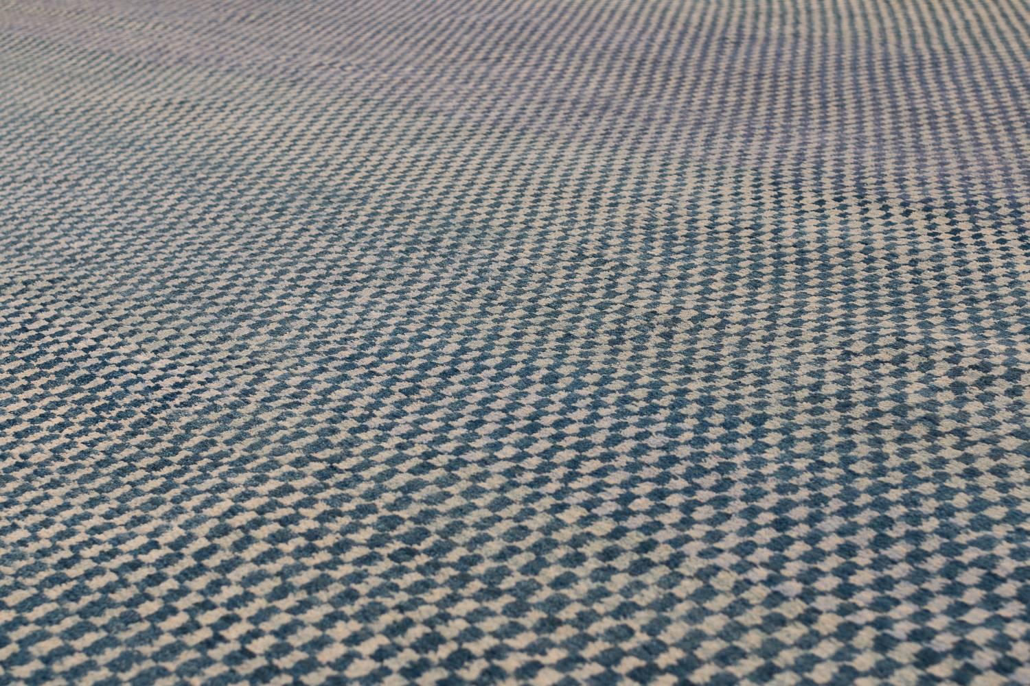 Hand-Woven Indigo Checkerboard Area Rug in Wool