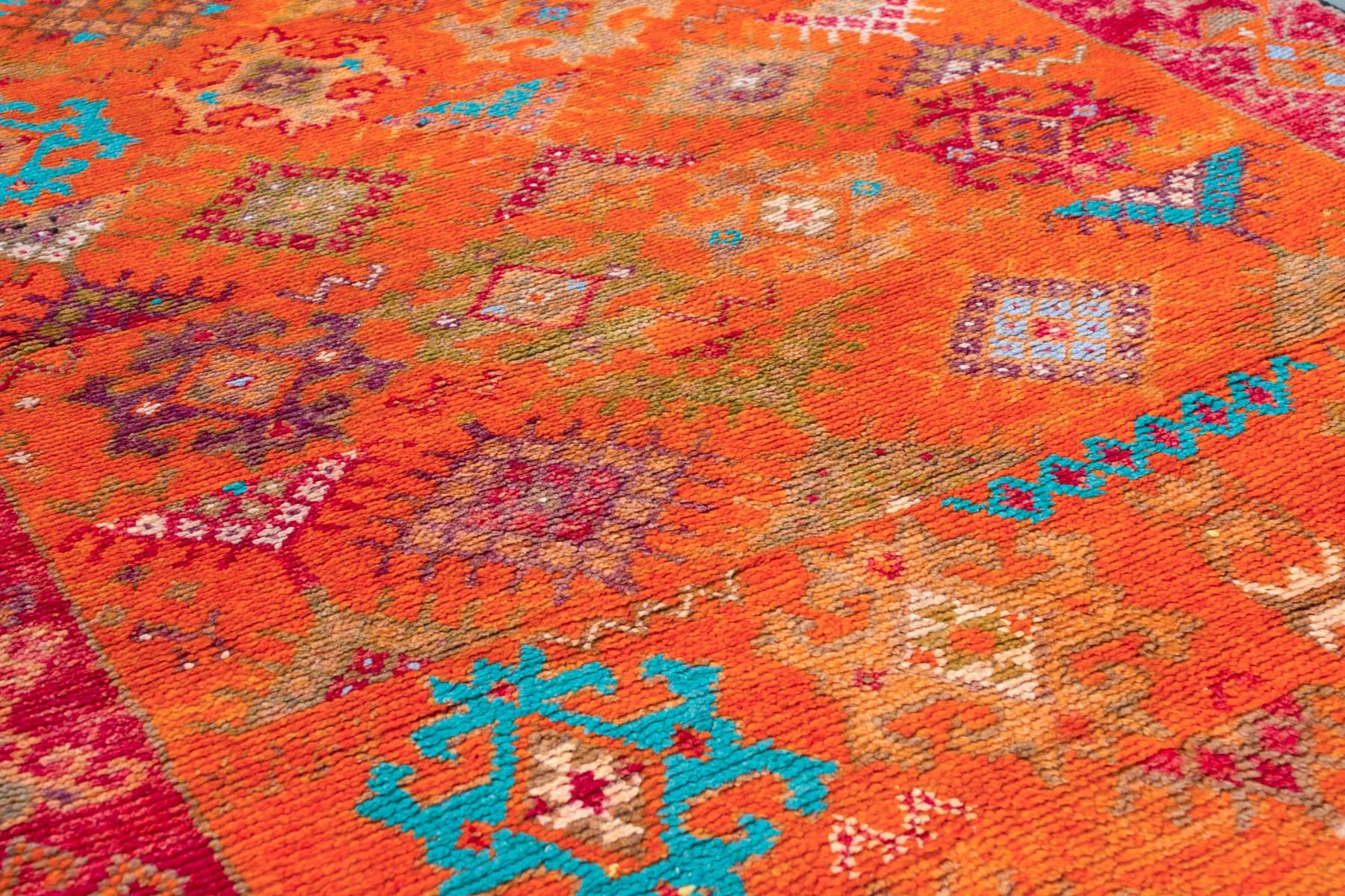 Vintage Moroccan Rug in Orange and Ruby 1
