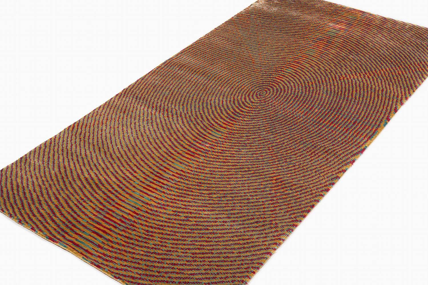 XXIe siècle et contemporain Petit tapis circulaire en soie multicolore hypnotique « Vibra » de Joseph Carini en vente