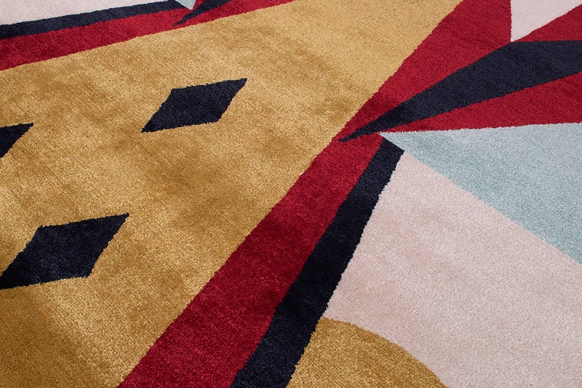 Modern Graphic Silk Rug 'Toto' by Alessandro Mendini