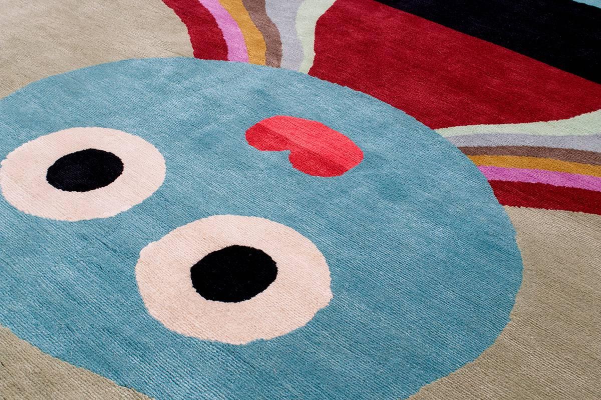 Modern Graphic Silk Rug 'Ghorka' by Alessandro Mendini For CARINI 6x9