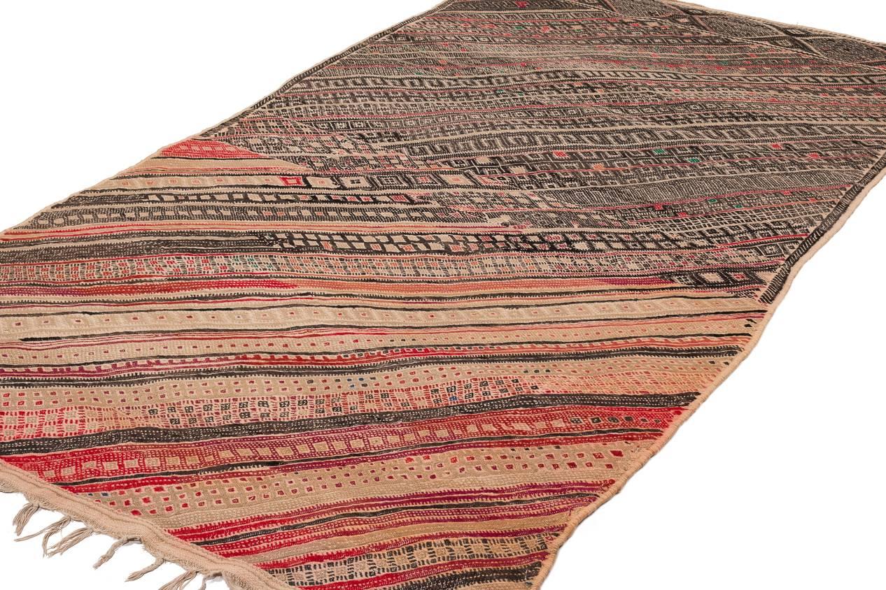 Hand-Knotted Vintage Moroccan Striped Kilim Rug