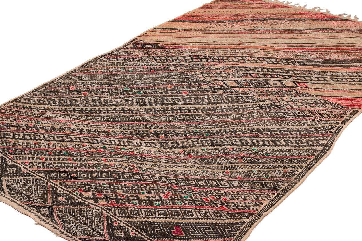 Primitive Vintage Moroccan Striped Kilim Rug