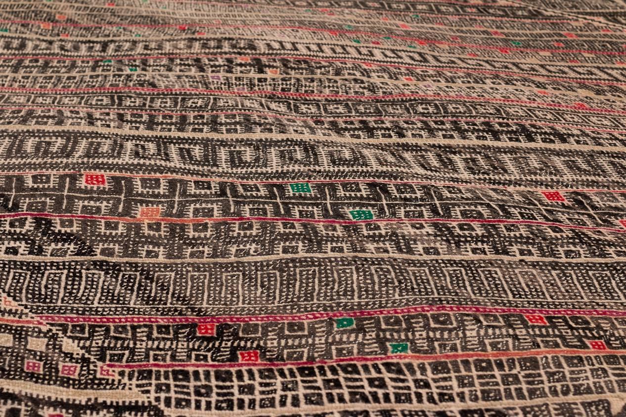 Wool Vintage Moroccan Striped Kilim Rug