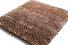 Coffee Brown Handwoven Silk Rug Square, Meditation Mat 3x3 by Joseph Carini