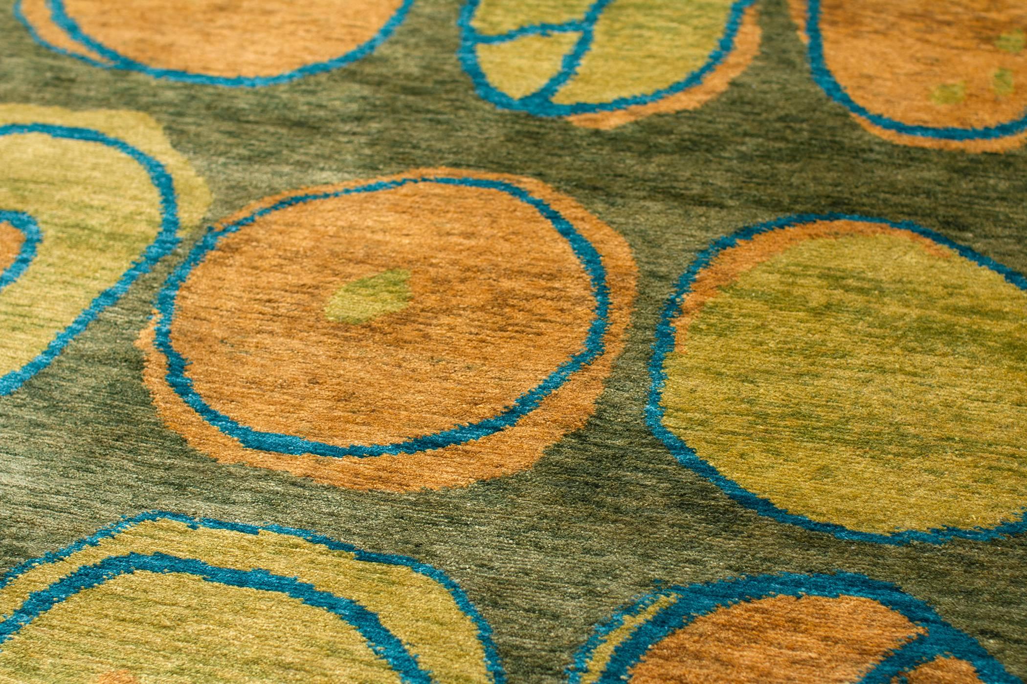 Modernistischer Teppich aus Wolle und Seide aus Nepal, 3x6 (Nepalesisch) im Angebot