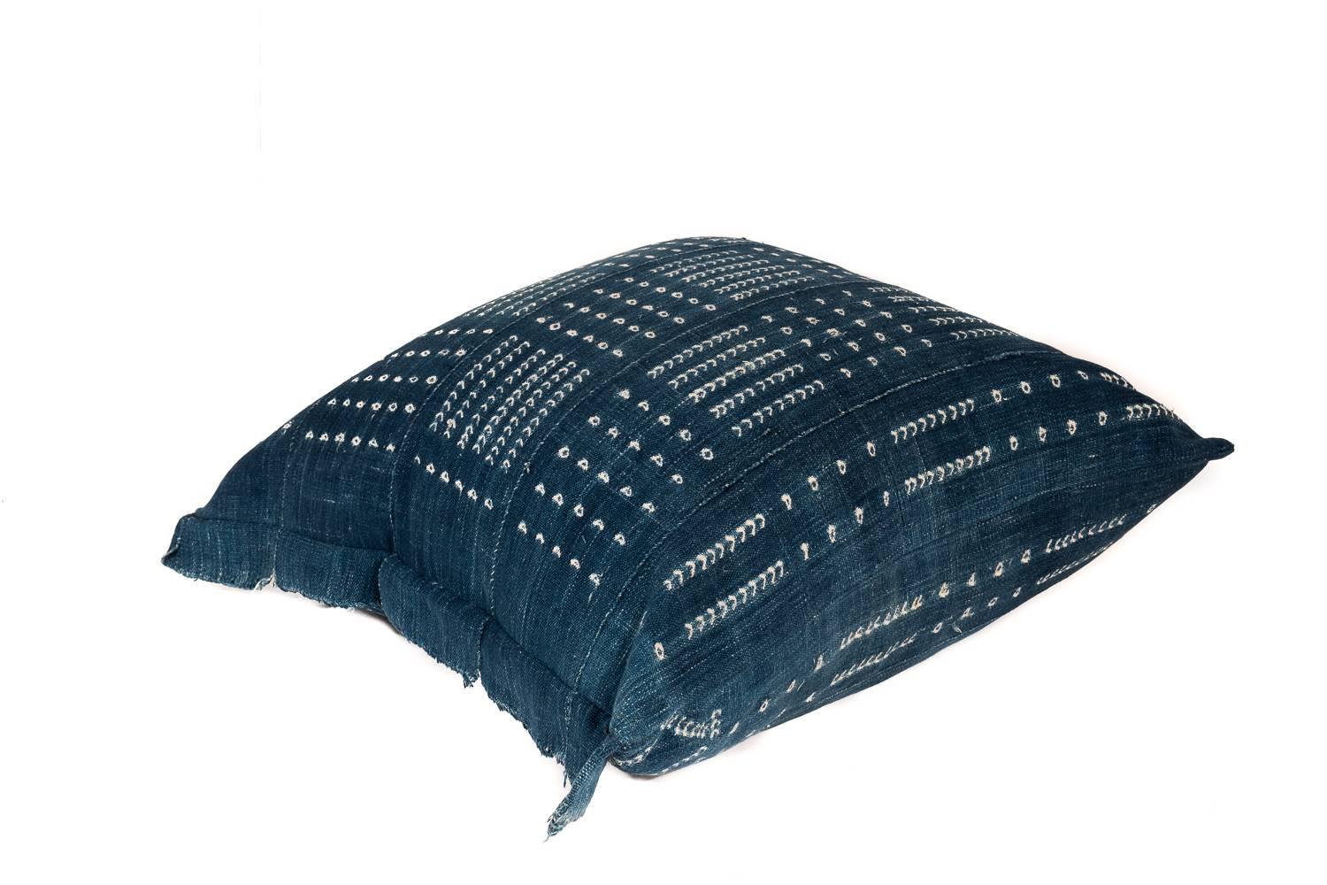 Tribal Large Pillow Made from Vintage African Indigo Textile