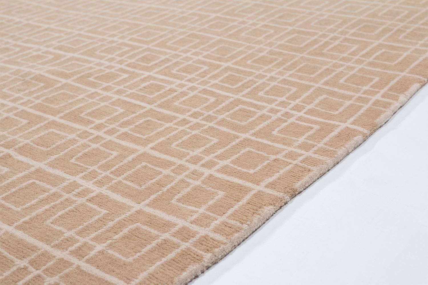 Nepalese Cream and White Deco Style Area Rug