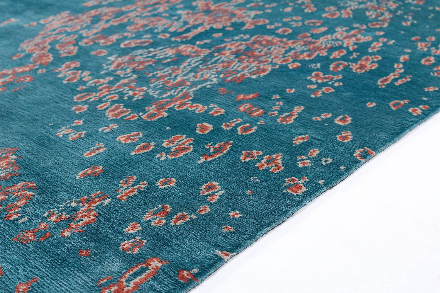 Contemporary Aqua Blue Silk Area Rug with Organic Design by Carini  9x13