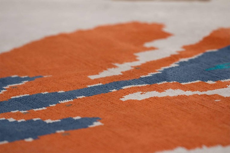 Orange and Blue Silk Ikat Area Rug 6x9 For Sale at 1stDibs