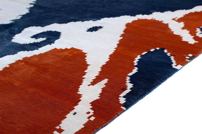 Orange and Blue Silk Ikat Area Rug 6x9 For Sale at 1stdibs