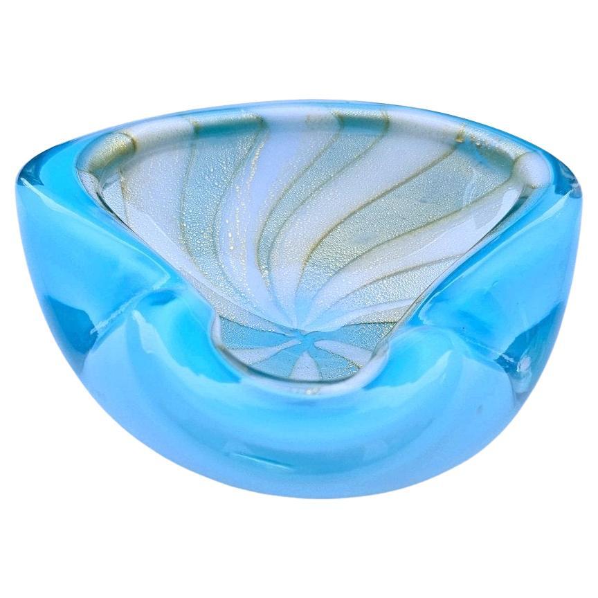 Alfredo Barbini Murano Glass Bowl, Blue with Gold Leaf/Polveri, Circus Tent