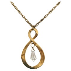 Hammered Metal Mid-Century Modern Infinity Pendant Necklace with Drop, Vintage