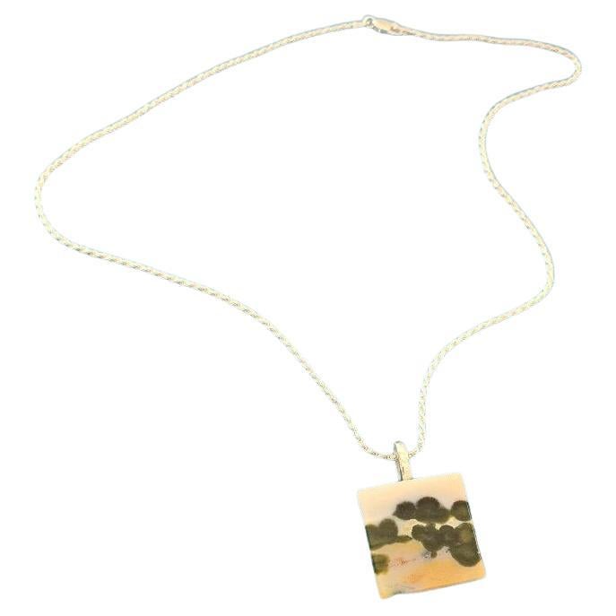 Semiprecious Stone Art Pendant on Sterling Silver Chain For Sale
