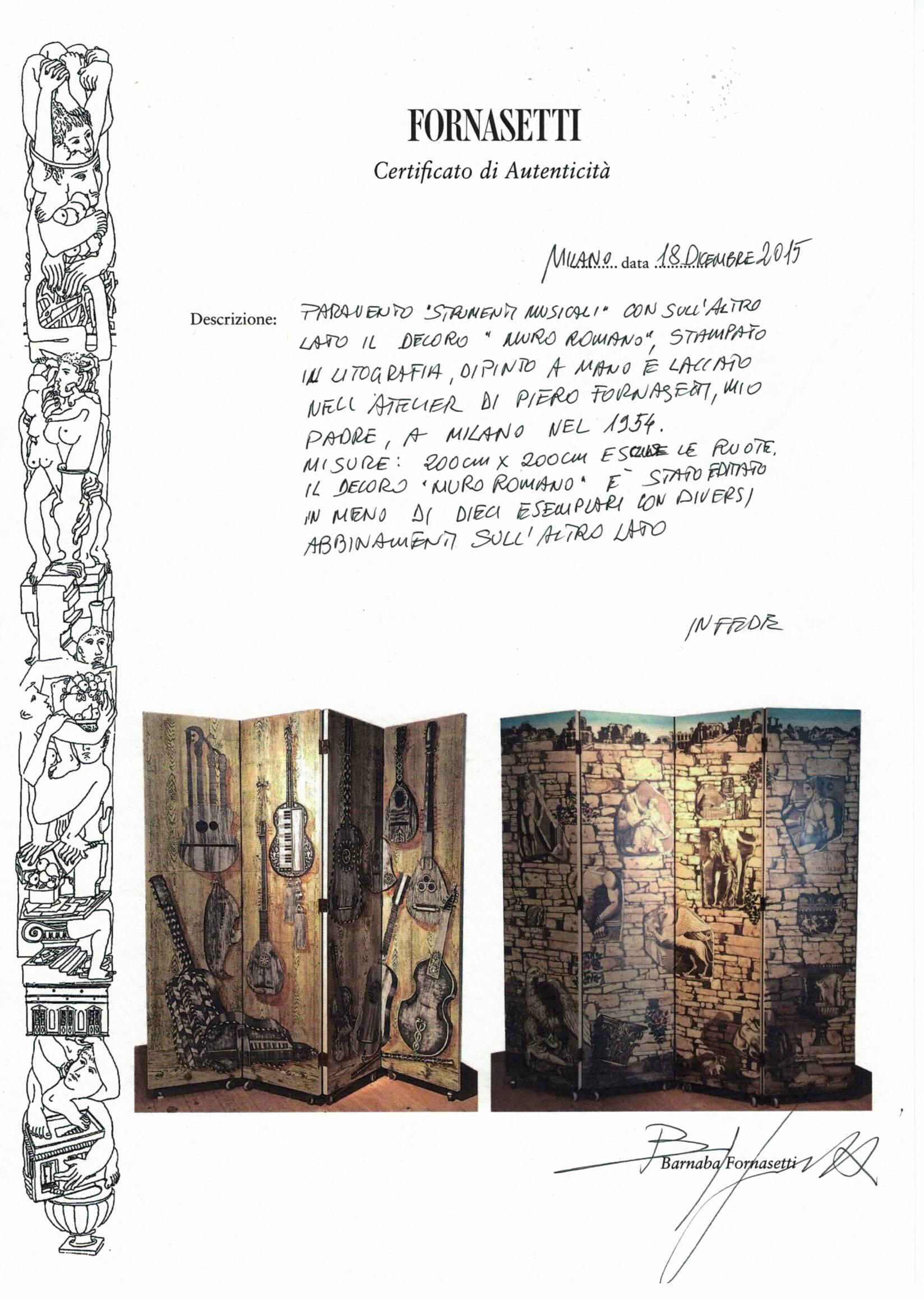 1950s 'Strumenti Musicali' Screen by Piero Fornasetti In Excellent Condition In London, GB