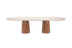 Plaster Table with Walnut Wooden Base "Menhir" 260cm by Isabelle Beaumont