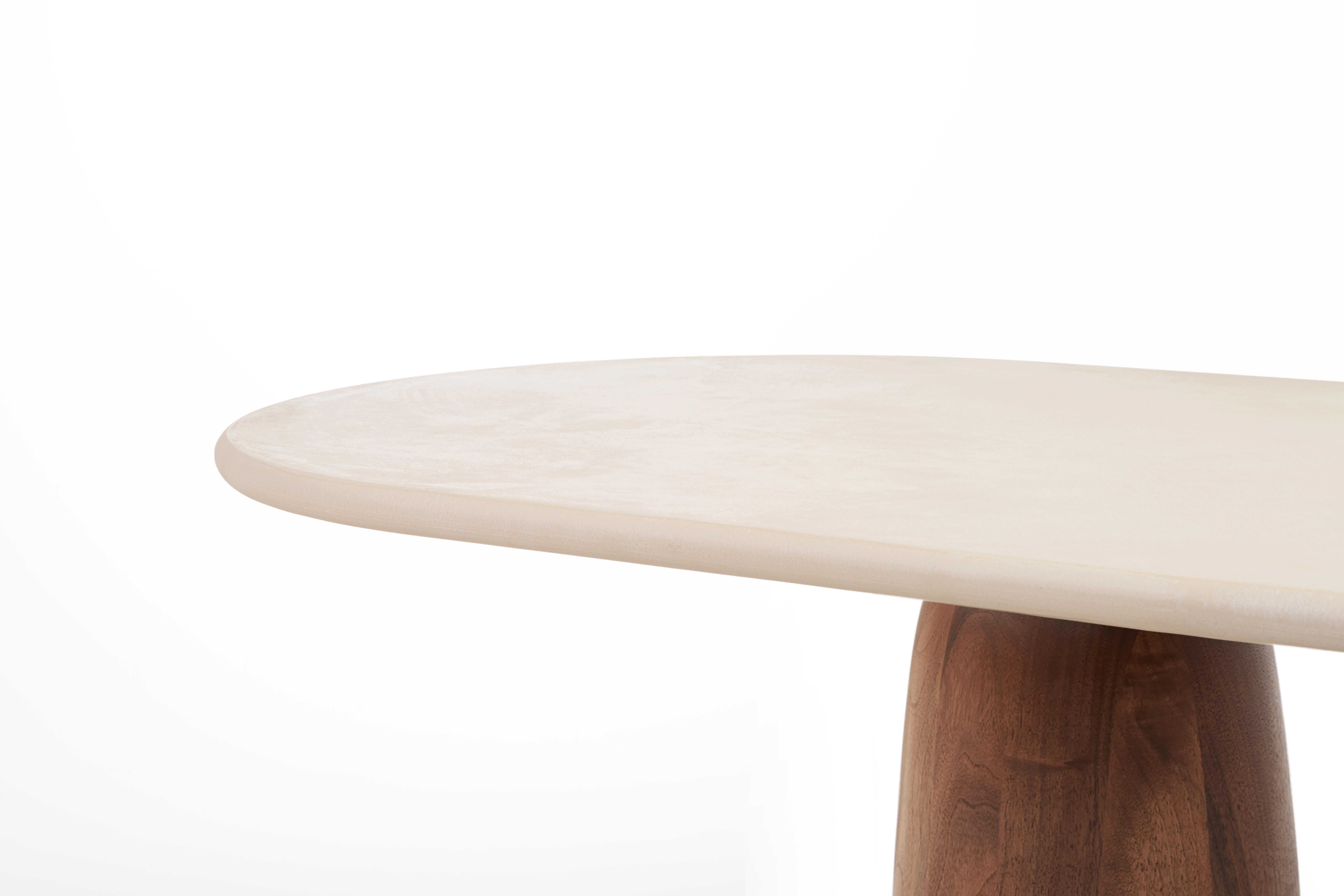 Belgian Plaster Table with Walnut Wooden Base 