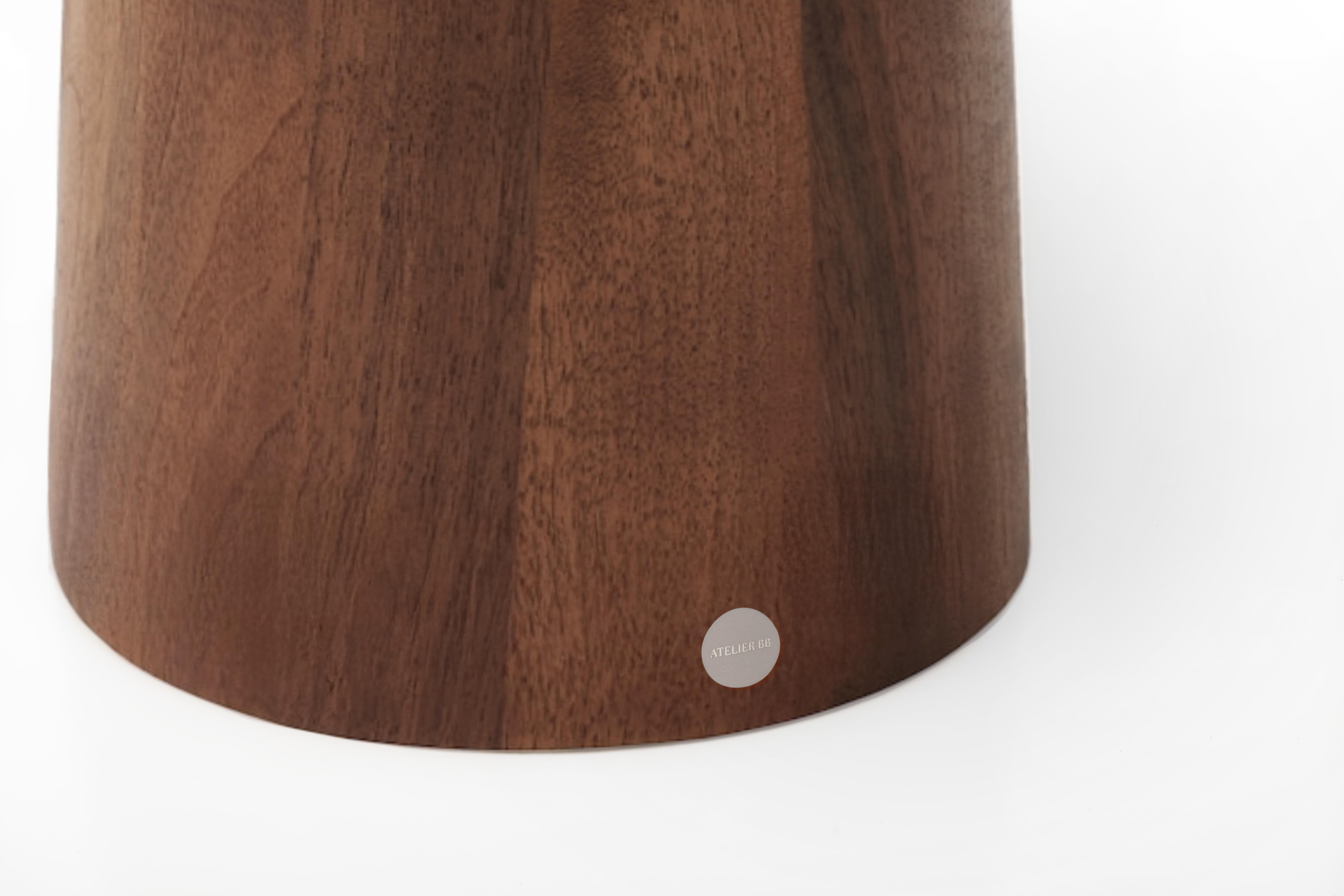 Hand-Crafted Plaster Table with Walnut Wooden Base 