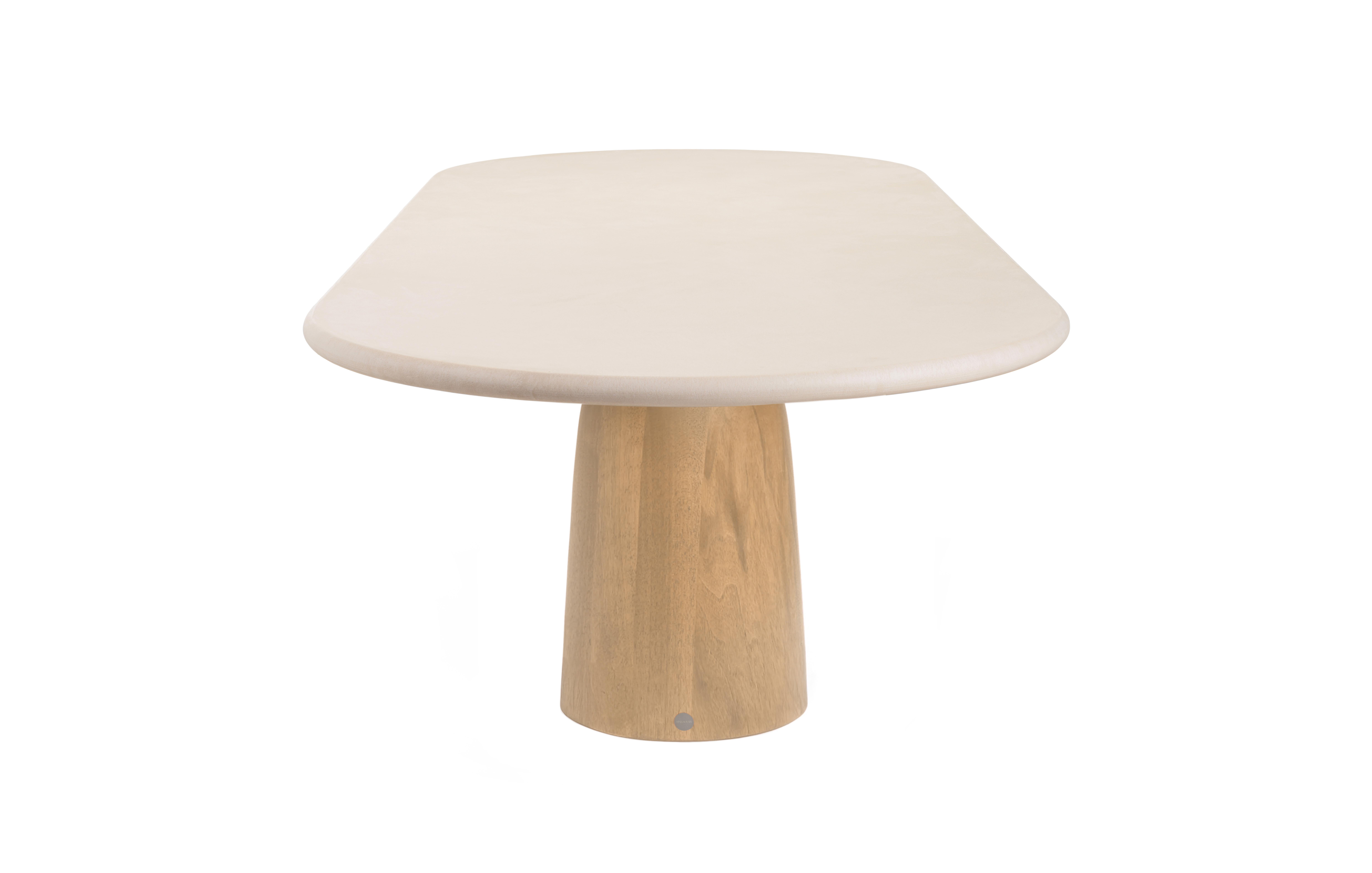 Contemporary Belgian design. Handmade natural plaster table top with a textured and earthy character and solid European oak wooden base. Indoor use

Inspired by the menhir shape; An upright, elongated stone placed by prehistoric people in Celtic