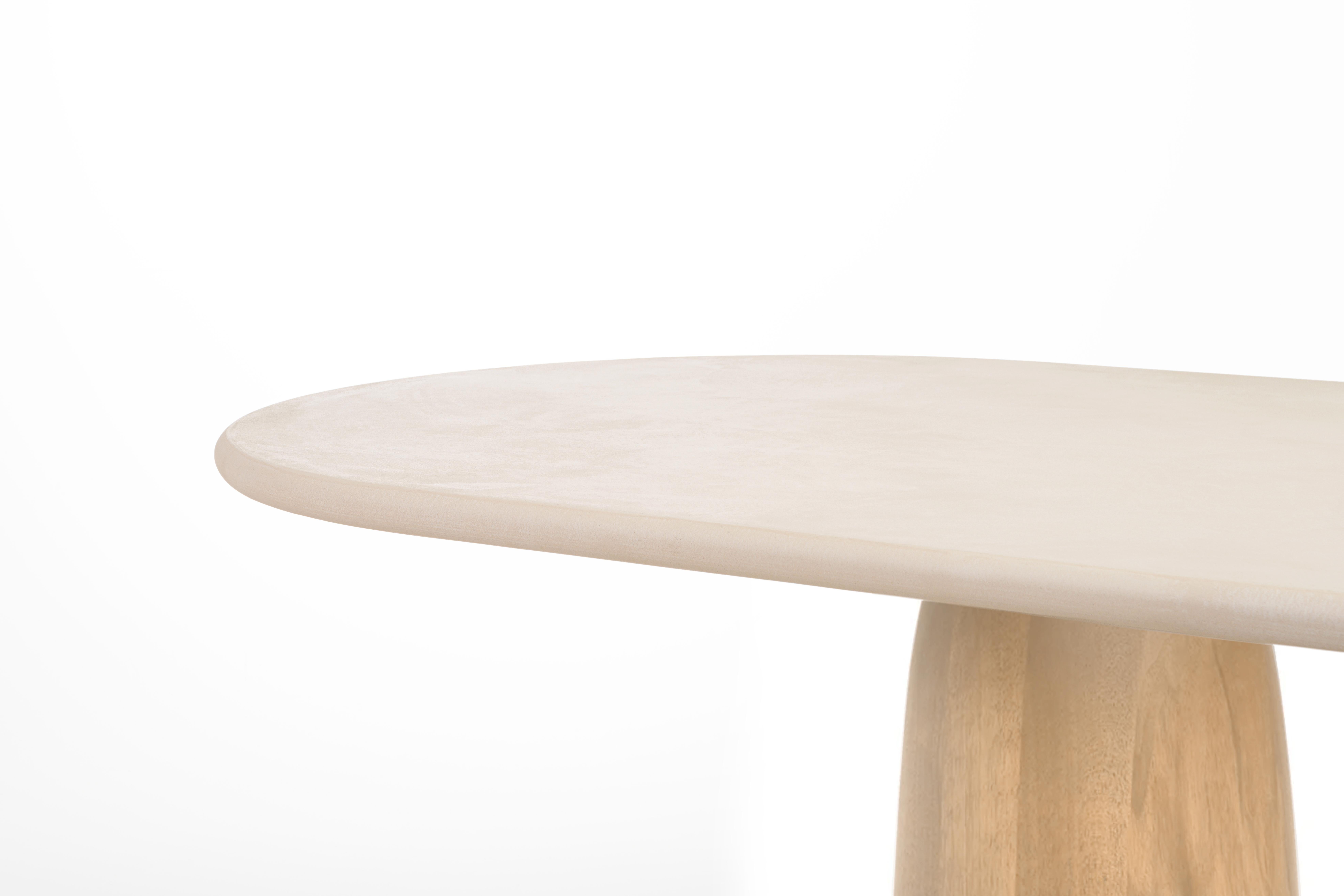 Belgian Handmade Plaster Table with Oak Wood Base 