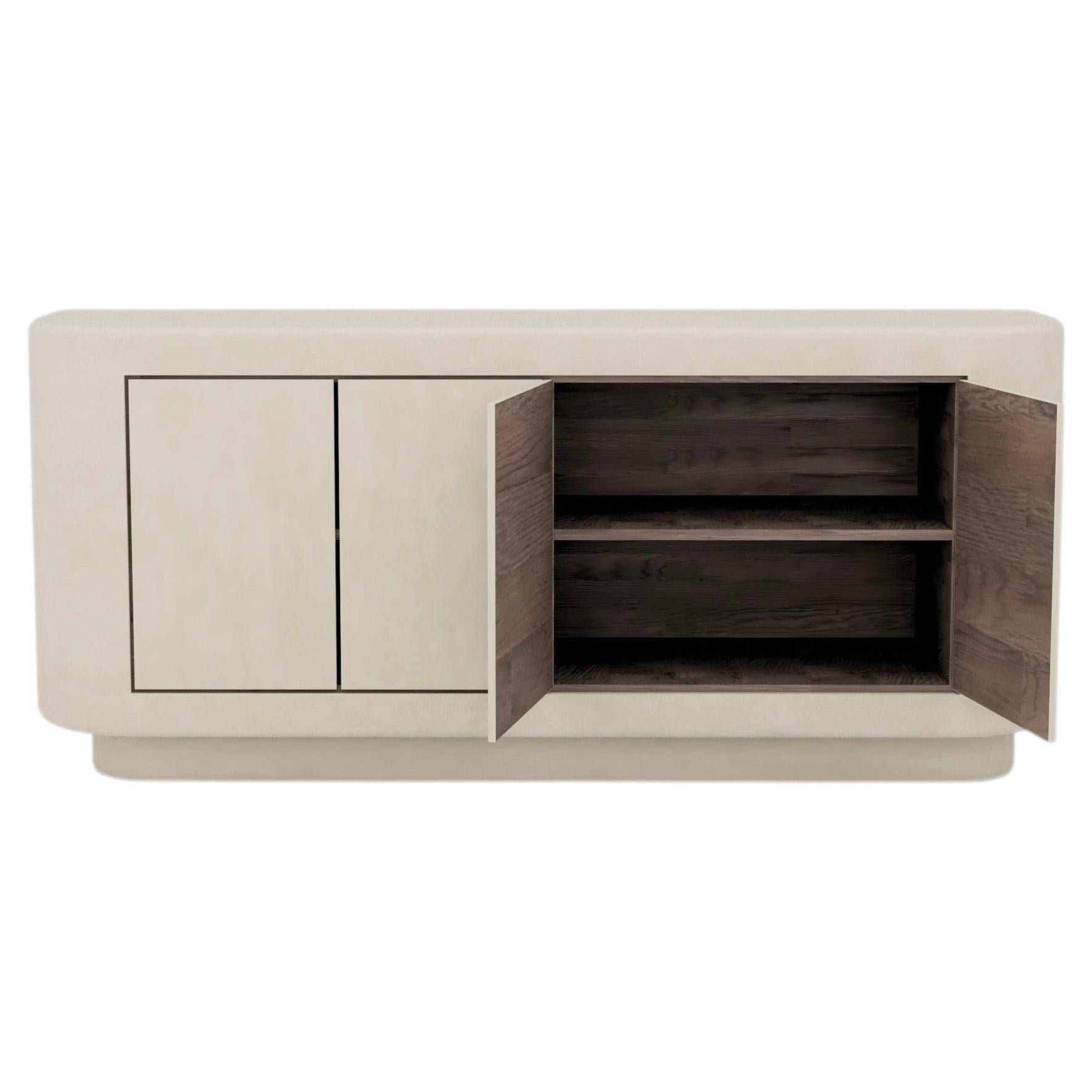 Customizable Handmade Textured Plaster Sideboard w/ Walnut Interior AS180 For Sale