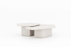 Juego de mesa de centro de escayola con textura, personalizable, hecho a mano, con forma abstracta