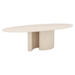 Mesa de comedor ovalada con textura de yeso, hecha a mano y personalizable, estilo contemporáneo ECC280