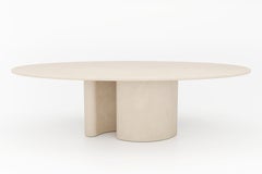 Mesa de comedor ovalada con textura de yeso, hecha a mano y personalizable, estilo contemporáneo ECC280