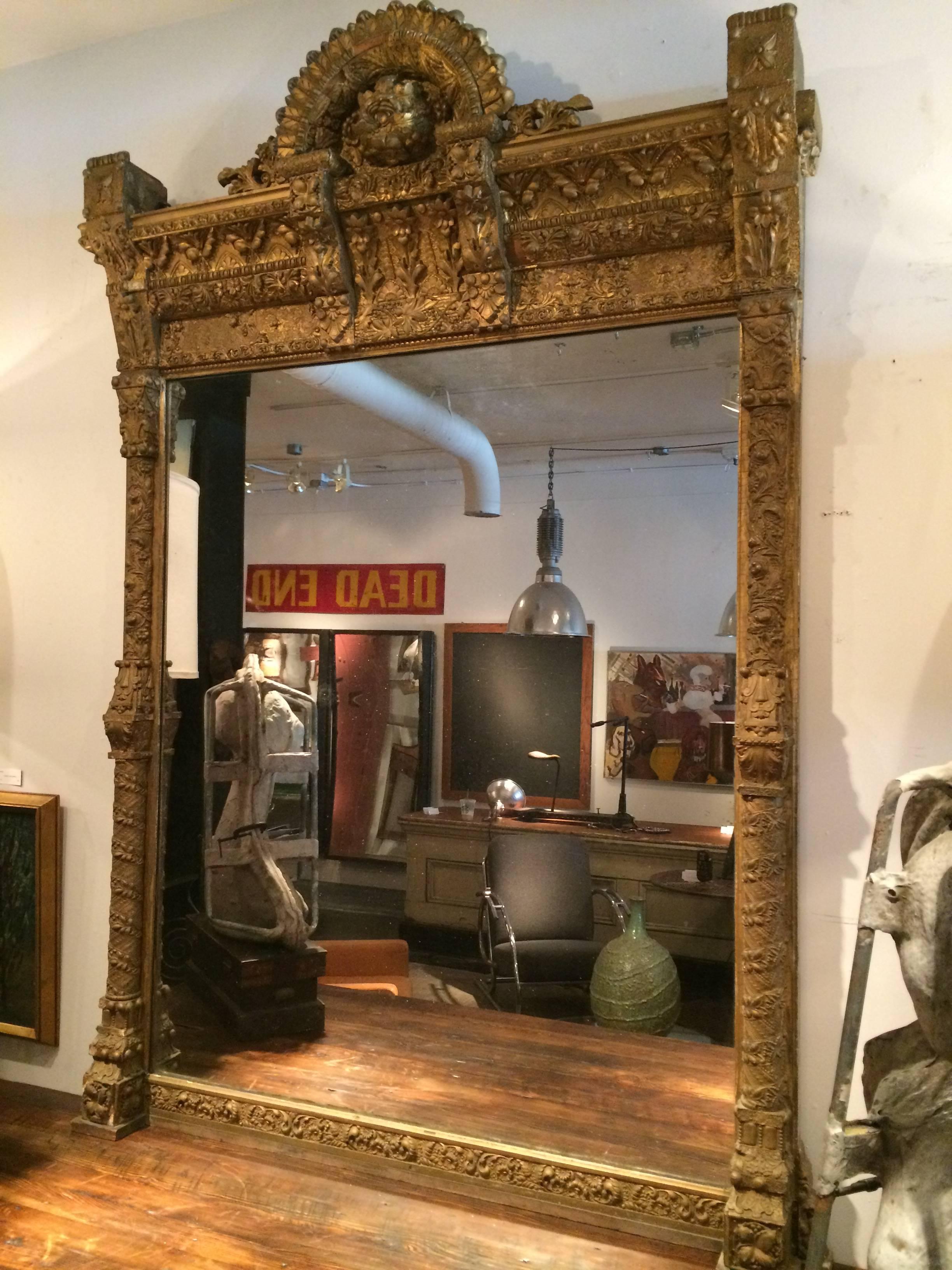 1880s massive gilded wooden mirror from an estate in Chattanooga, Tennessee.