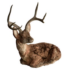 Concrete Deer with Real Antlers