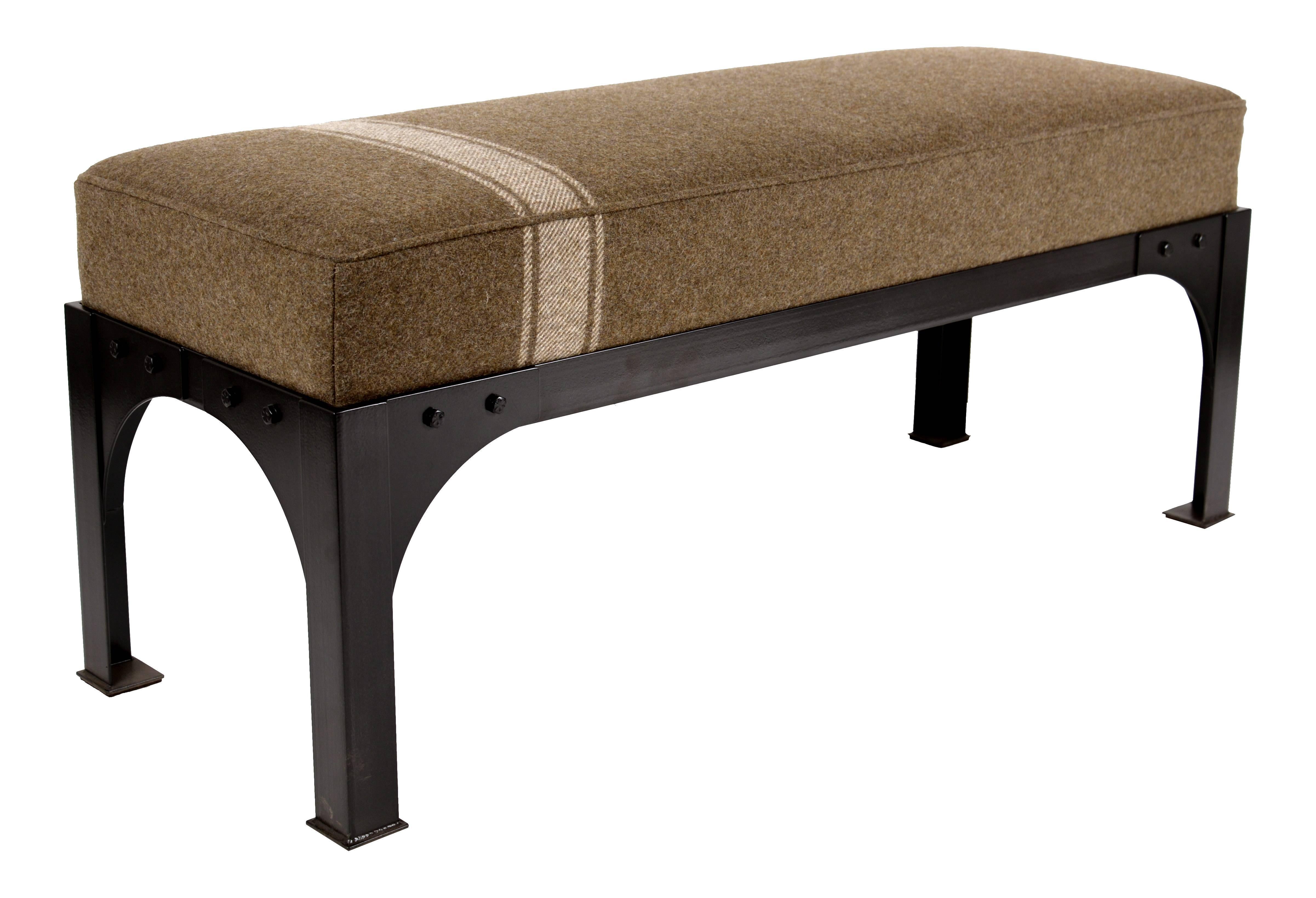 Kiln-dried, alder interior frame with eight-way, hand-tied spring construction cushion. Blackened steel base with curved gussets and square pad feet. Upholstered in a vintage wool Italian Military blanket (limited quantities of the vintage