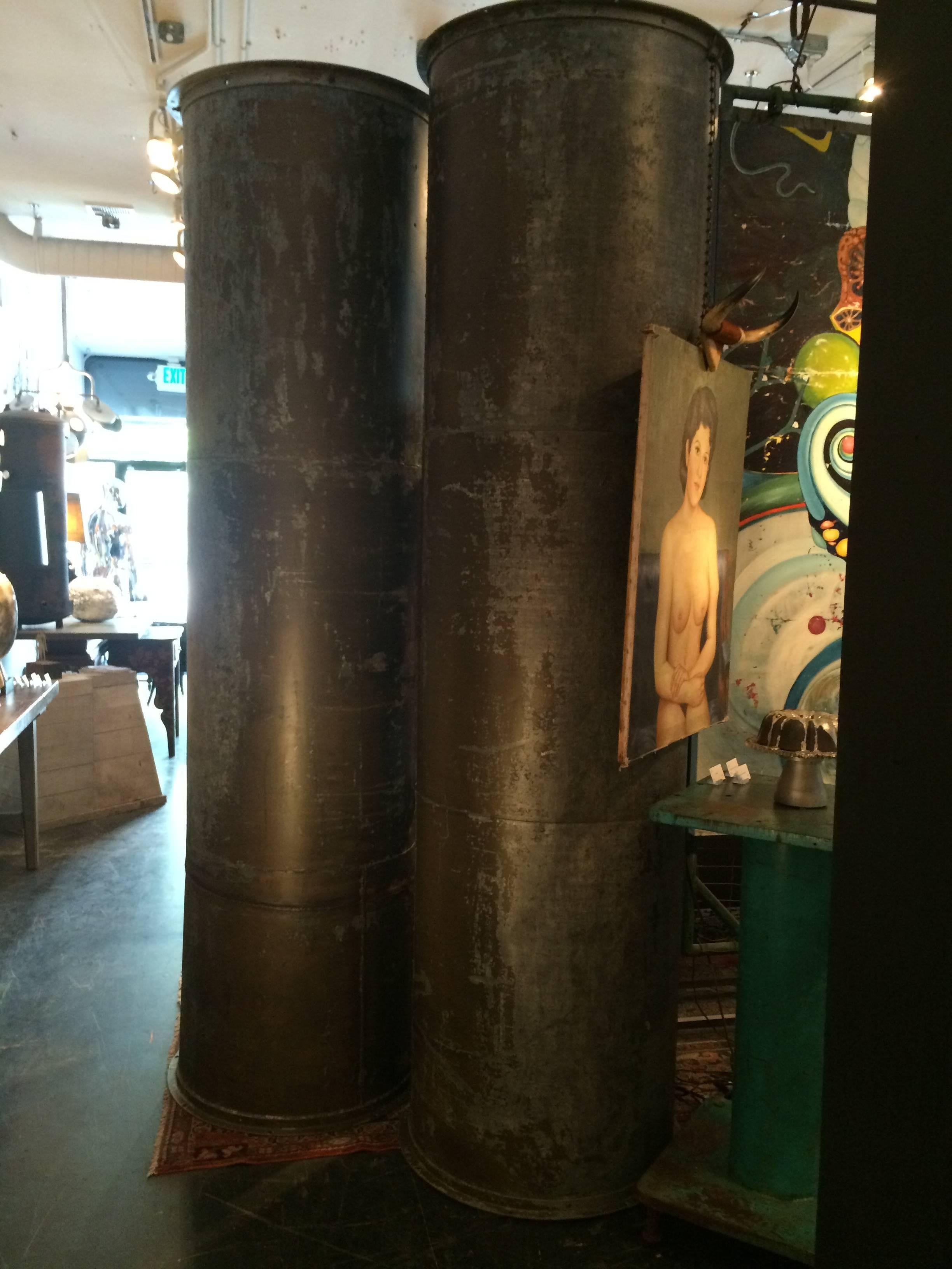 Painted Pair of Industrial Exhaust Columns