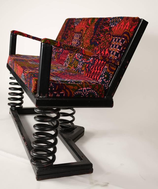 Vintage Folk Art Spring Bench at 1stDibs