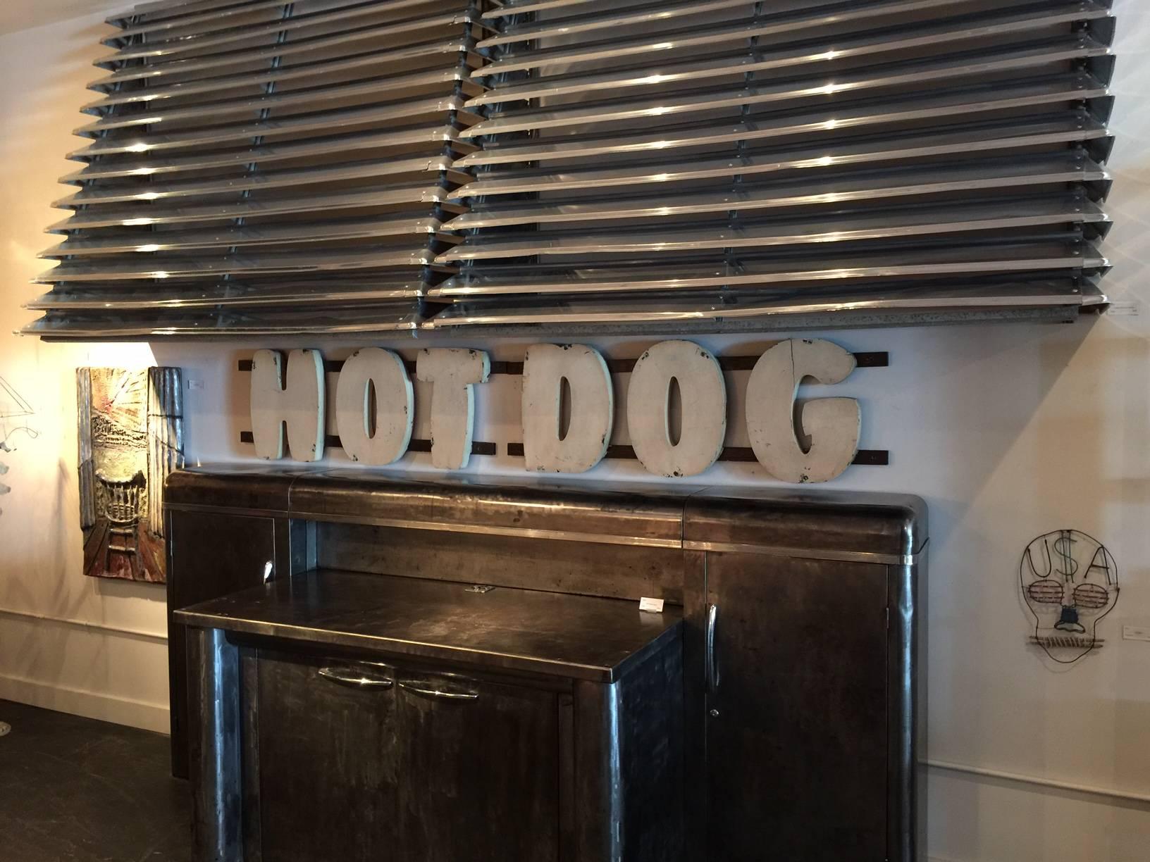 Large Wooden Hot Dog Sign In Good Condition In Seattle, WA