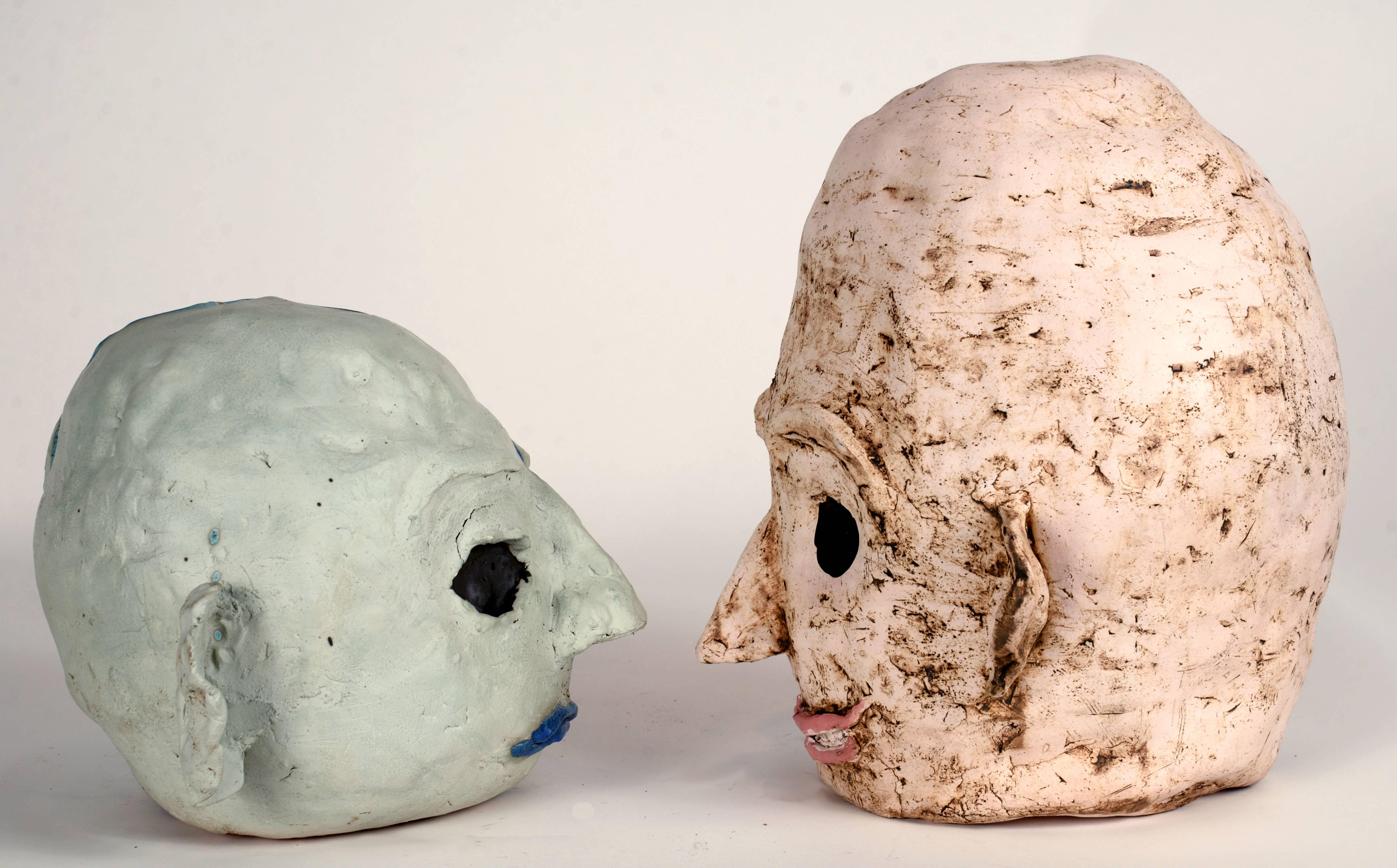 Late 20th Century Large Ceramic Alien Head in Blue Tones For Sale