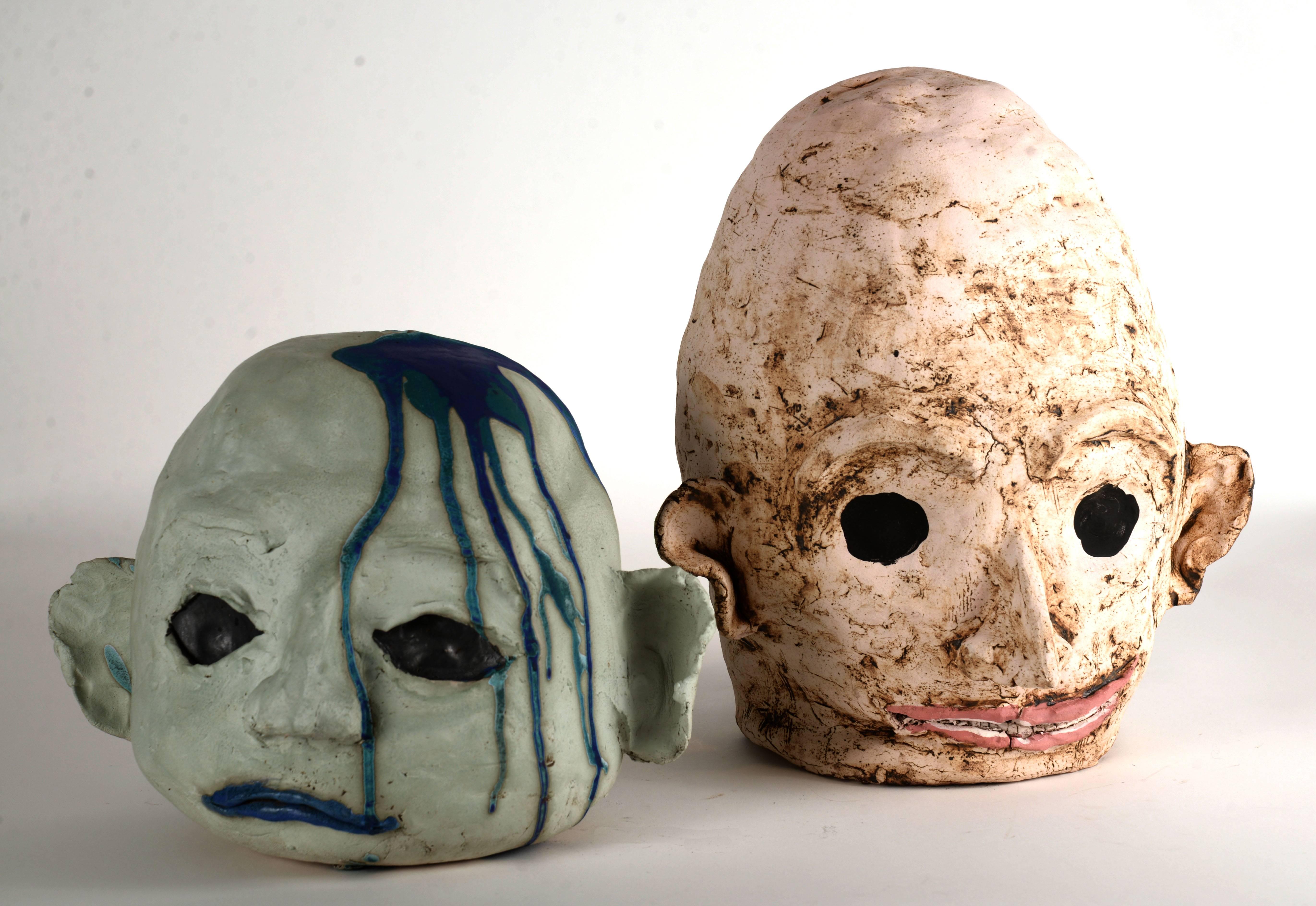 American Large Ceramic Alien Head in Flesh Tones For Sale