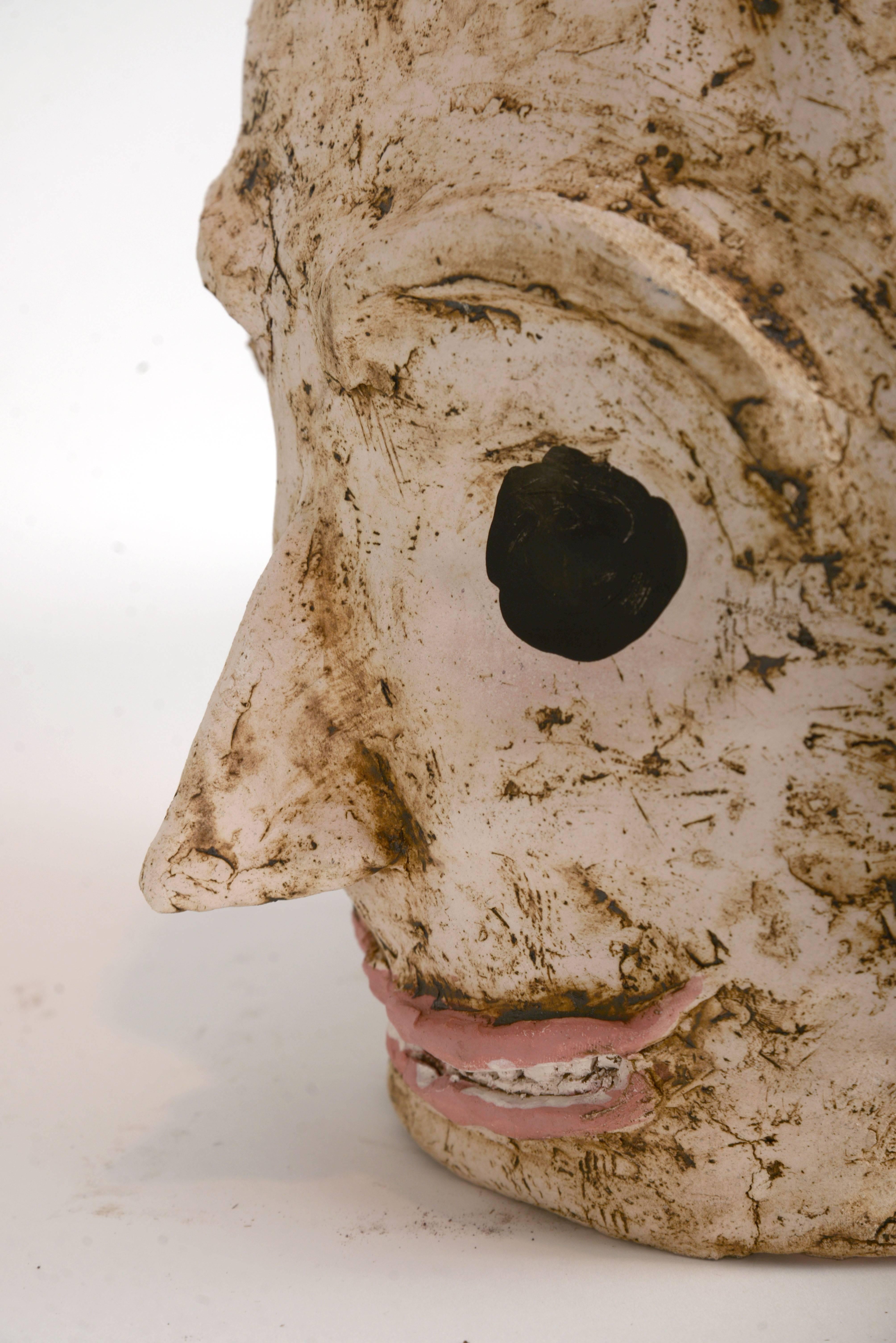 Glazed Large Ceramic Alien Head in Flesh Tones For Sale