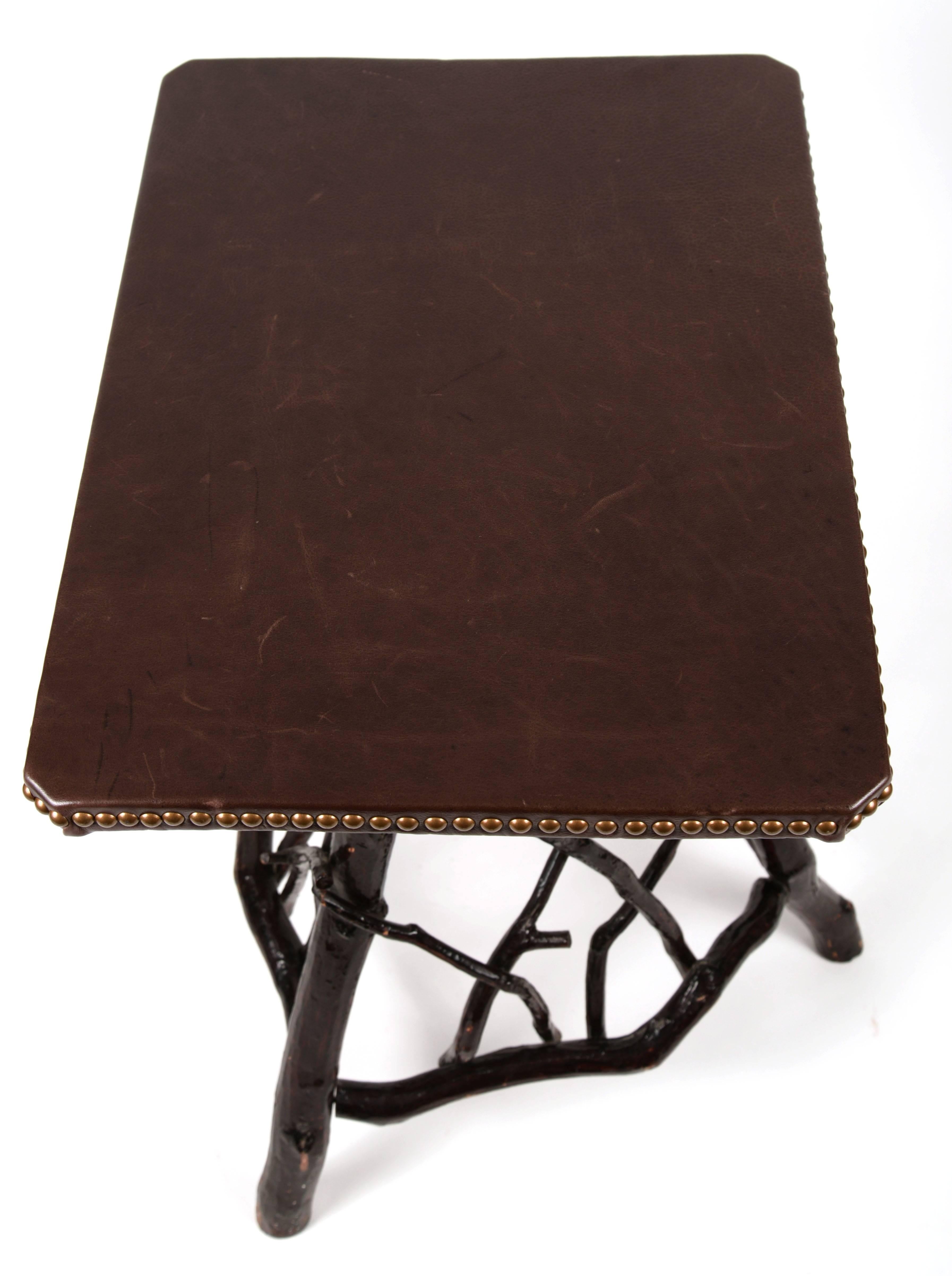 Early 20th Century Vintage Leather Top Side Table