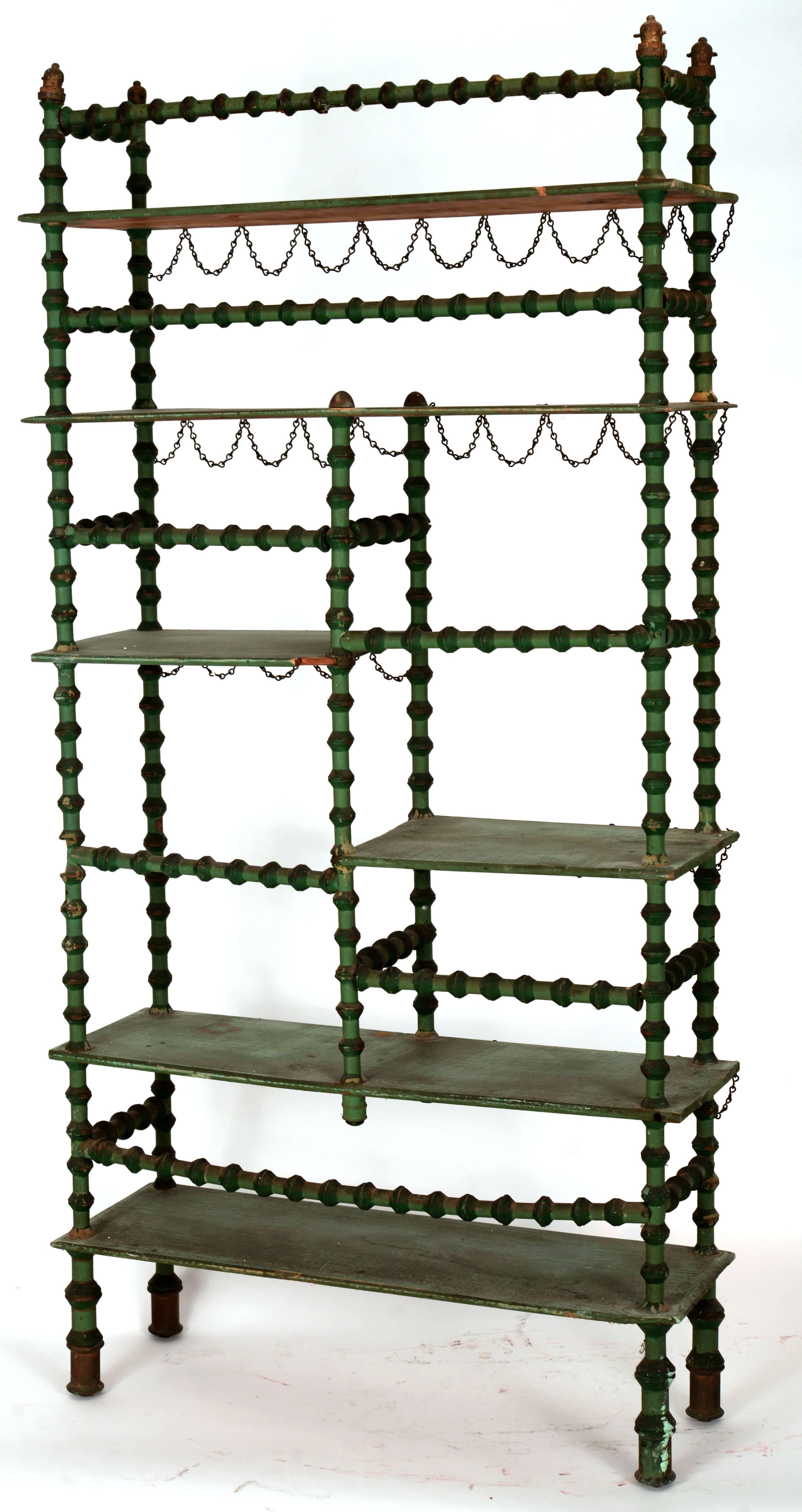 Painted Ornate Spool Shelving Unit For Sale
