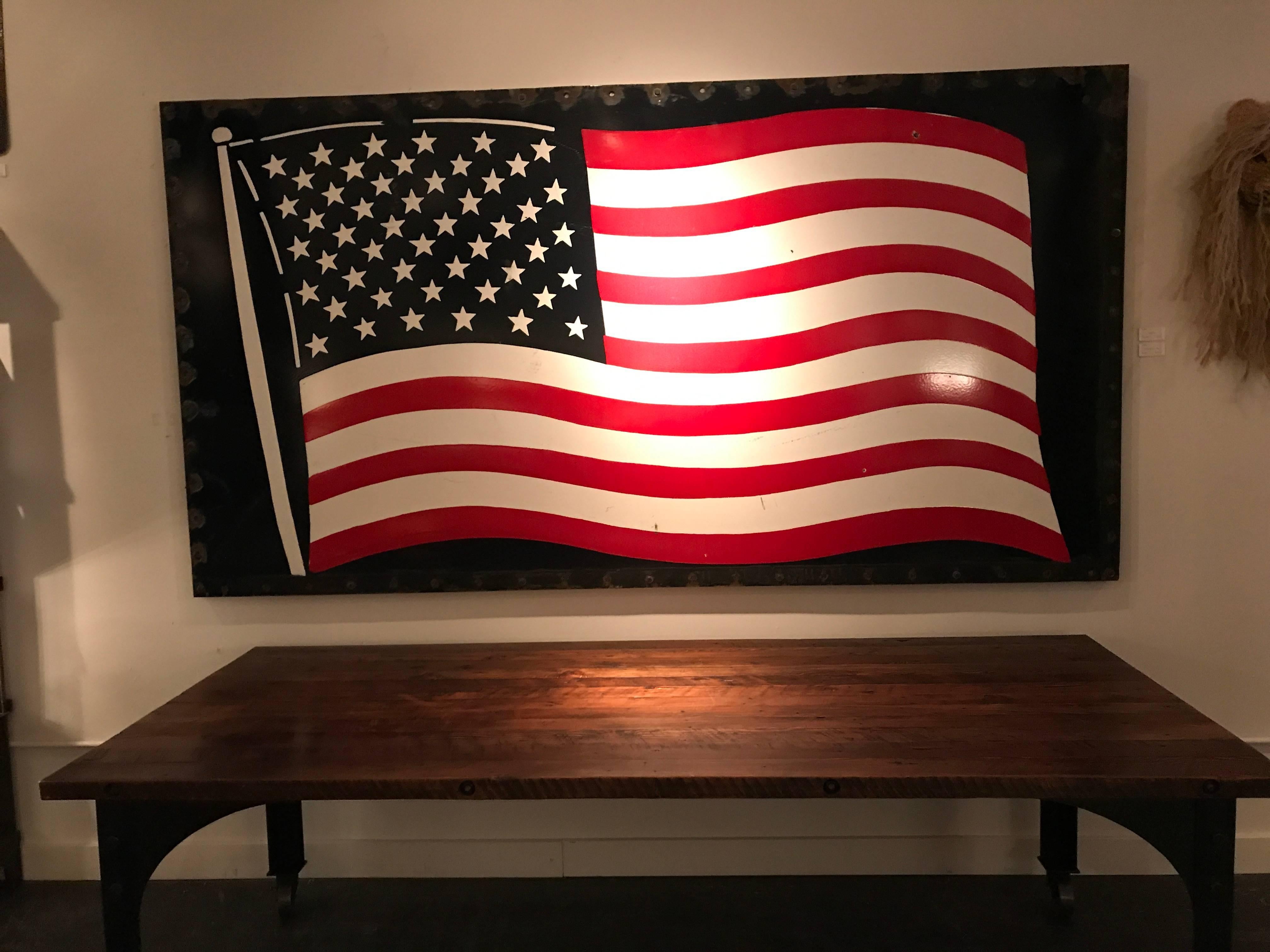 Hand-Painted Huge Enamel American Flag For Sale