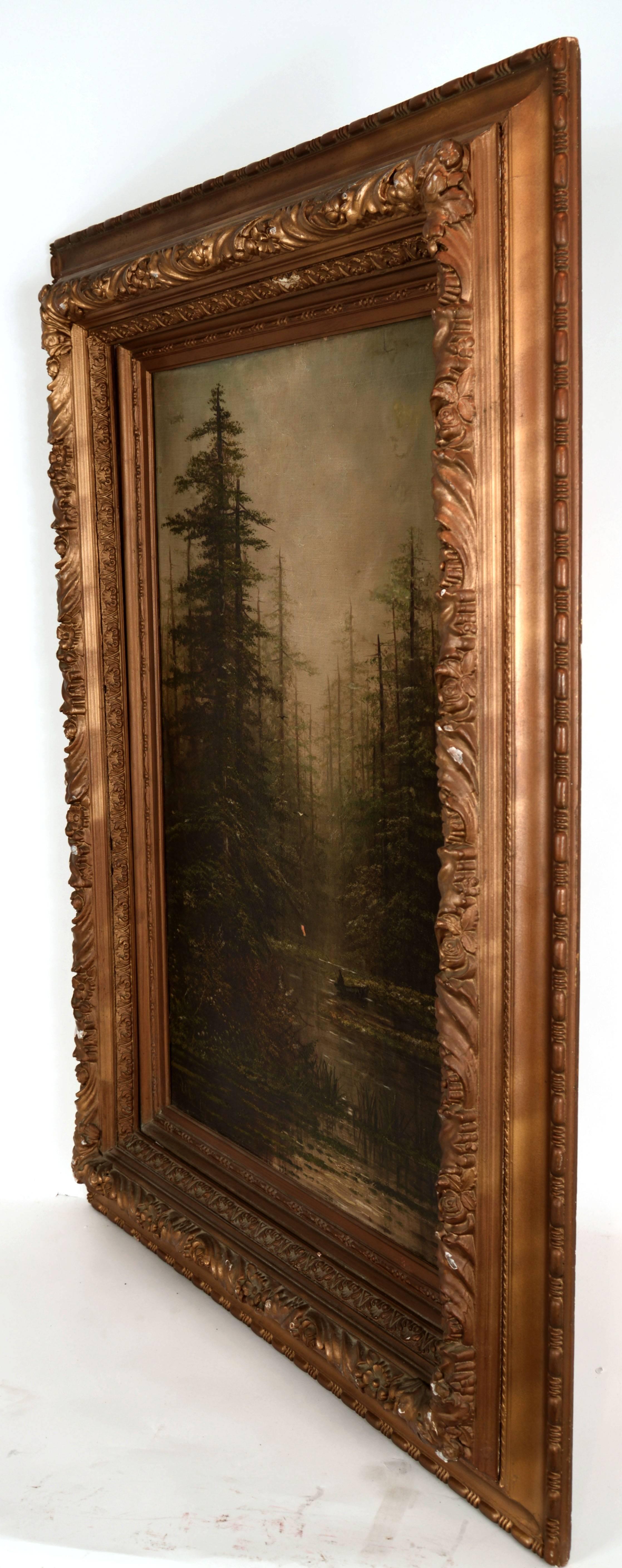 19th Century Forest Painting In Distressed Condition In Seattle, WA