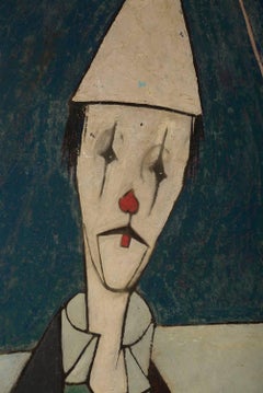 Large-Scale European Mid-Century Clown Painting