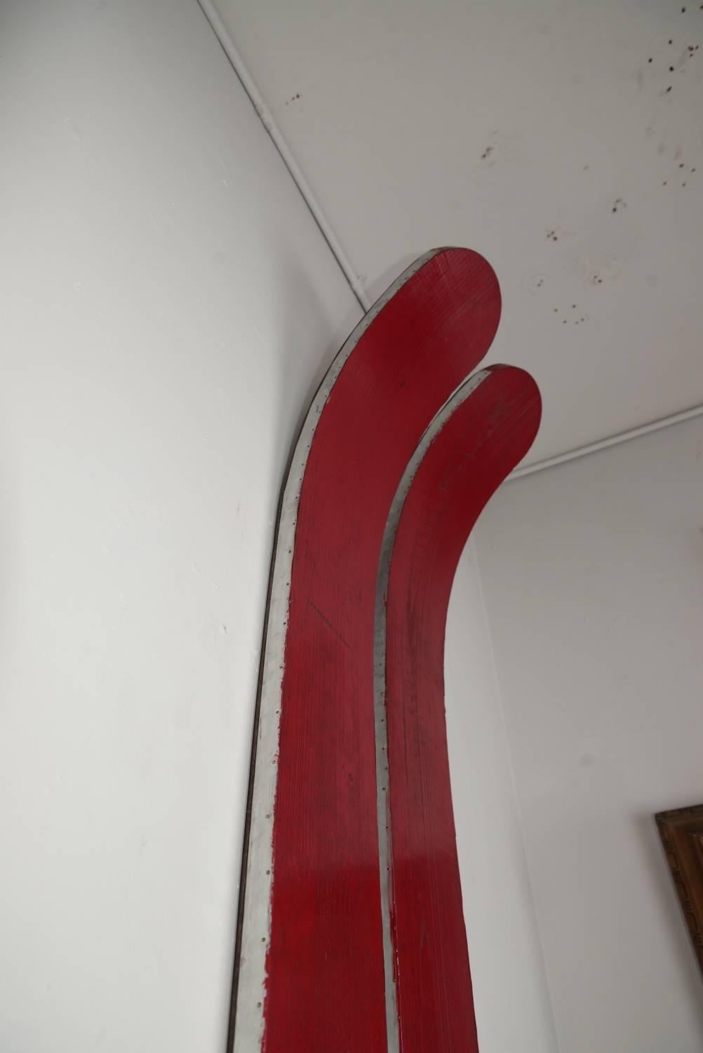 Mid-20th Century Red Aircraft Landing Skis